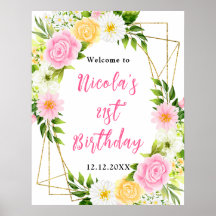 Pink and Yellow Flower Birthday Welcome