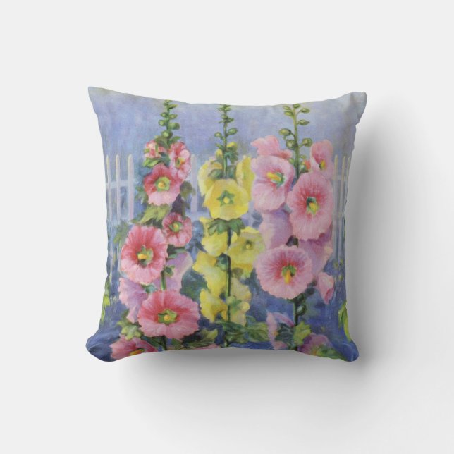 Pink and Yellow Hollyhock von Cargill, 1937 Kissen (Vorderseite)