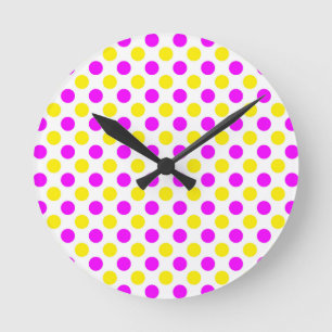 Pink and yellow polka dots runde wanduhr