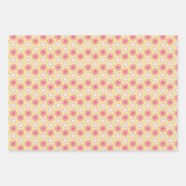 pink and yellow retro flower geschenkpapier set (Vorderseite)