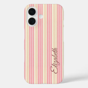Pink and Yellow Striped iPhone 16 Hülle