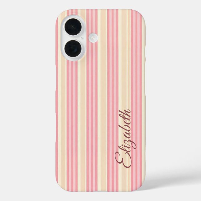 Pink and Yellow Striped iPhone 16 Hülle (Rückseite)