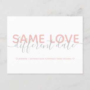 Pink Ändern Sie das Date Wedding Typografy Foto Ankündigungspostkarte