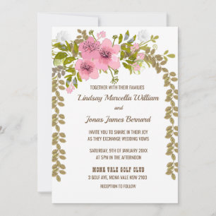 Pink Anemone Golden Blätter Einladung Hochzeit