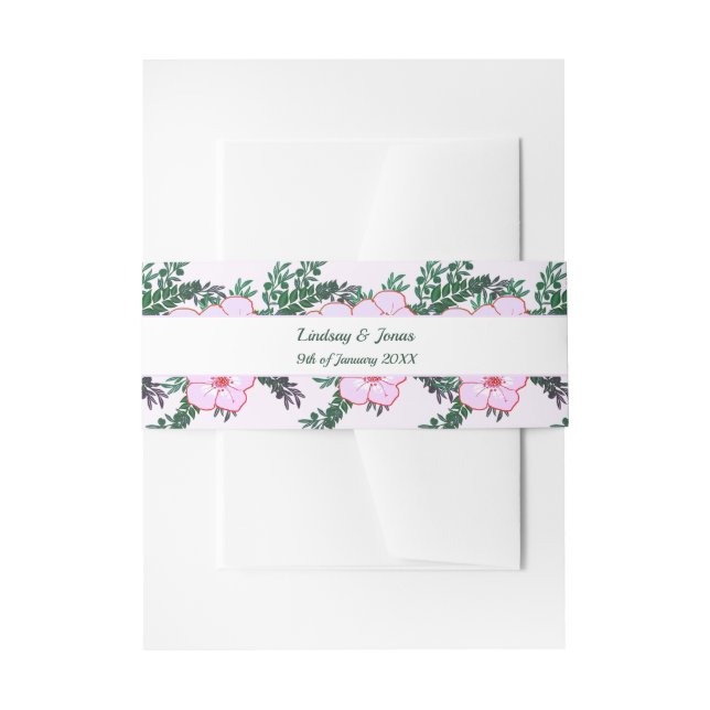 Pink Anemone Grüne Floral Wedding Bands Einladungsbanderole (Vorderseite Beispiel)