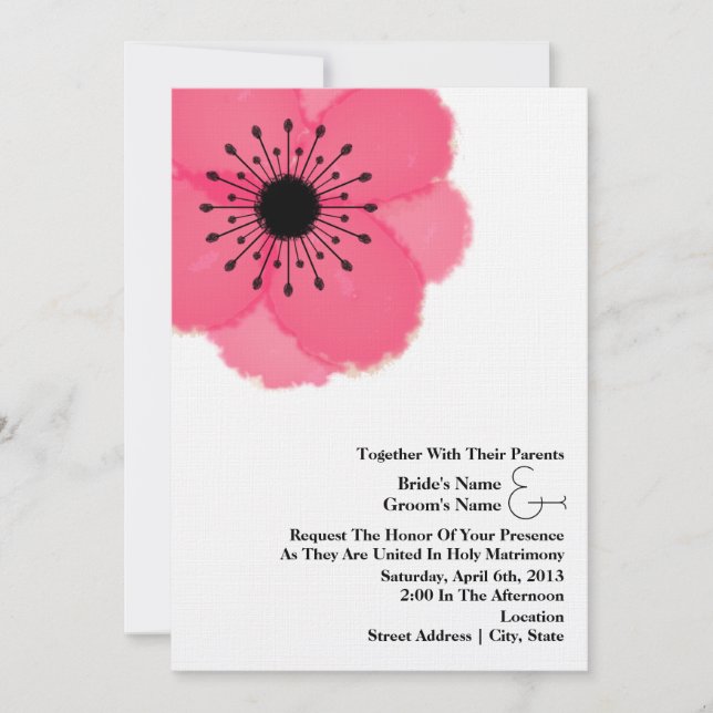 Pink-Anemonen-Hochzeit: Zusammen mit Eltern Einladung (Vorderseite)