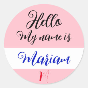 Pink (Anfangsbuchstabe & Name) Hallo, ich heiße Runder Aufkleber