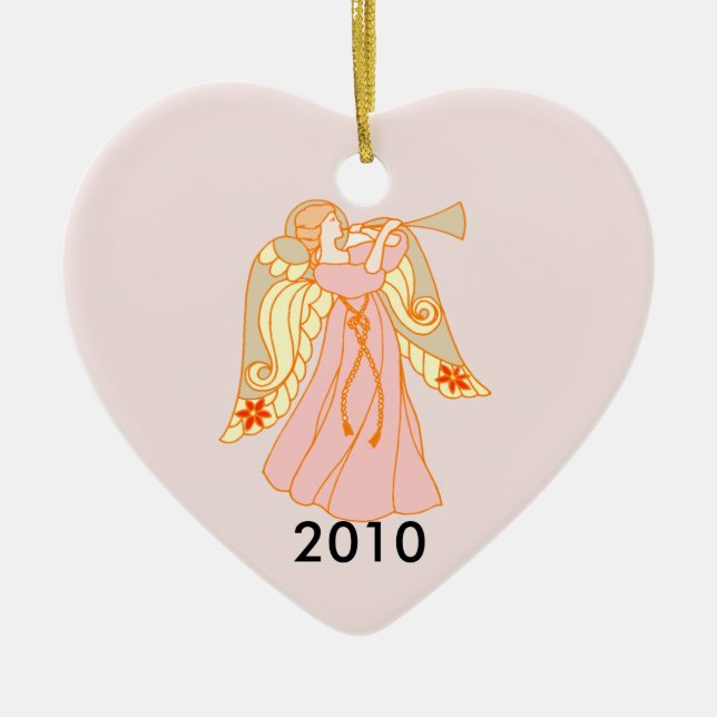 Pink Angel Heart Baby's 1. Weihnachten Keramikornament (Vorne)