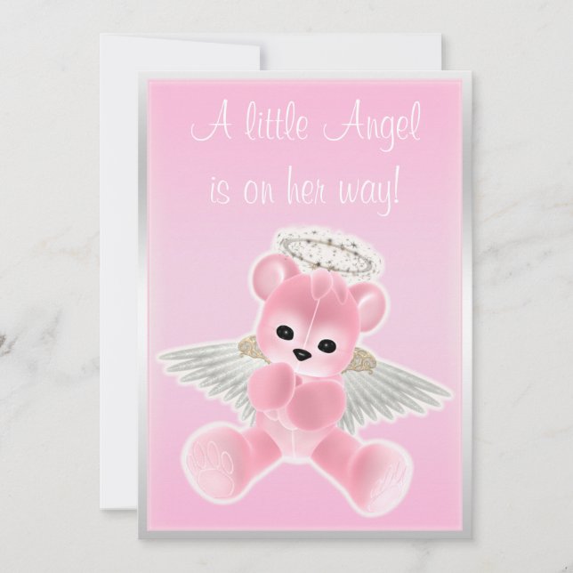 Pink Angel Teddy Bear Baby Dusche Einladung (Vorderseite)