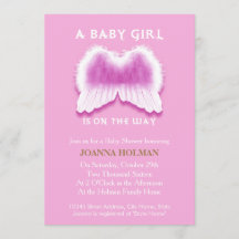 Pink Angel Wings Baby Duschkarte
