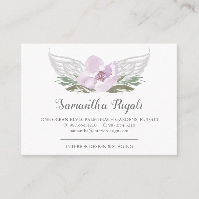 Pink Angel Wings Floral Business Cards Begleitkarte (Vorderseite)