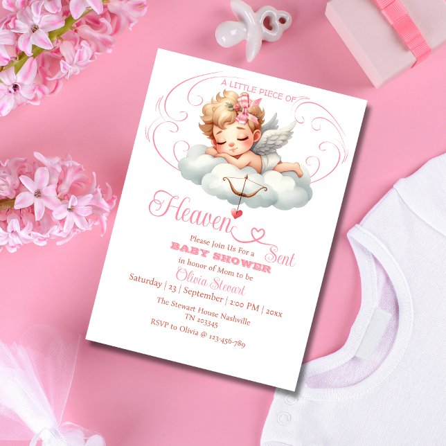 Pink Angelic Silhouetten Rosa Sent Baby Dusche Einladung (Von Creator hochgeladen)