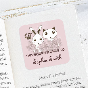 Pink Animal Friends Kinder dieses Buch gehört Quadratischer Aufkleber