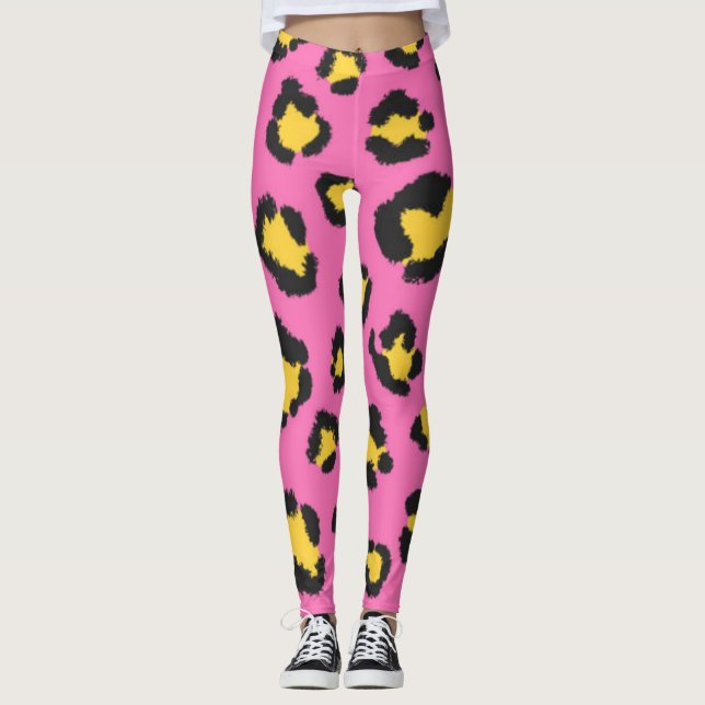 Pink Animal Print Cheetah Leopard Gepunktet Leggings (Vorderseite)