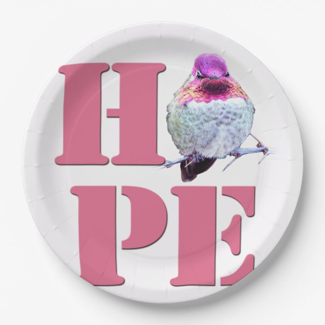 Pink Anna's Hummingbird Foto HOPE Papierplatte Pappteller (Vorderseite)
