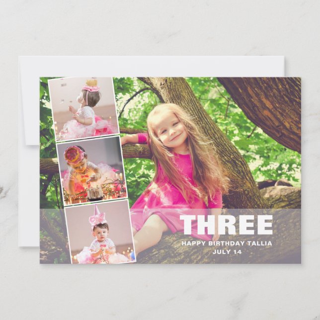 PINK Anniversaire 4 Photo Collage Faire-part de na (Devant)