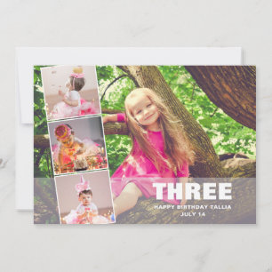 PINK Anniversaire 4 Photo Collage Faire-part de na