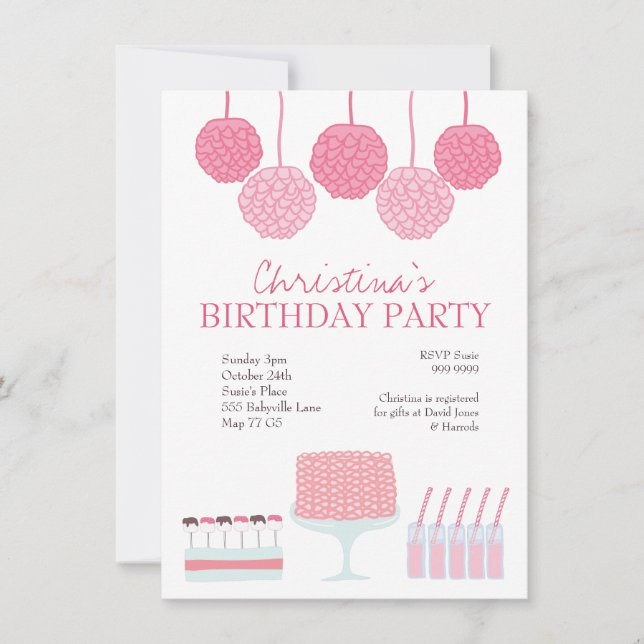 Pink Anniversaire Candy Dessert Table Invitation (Devant)