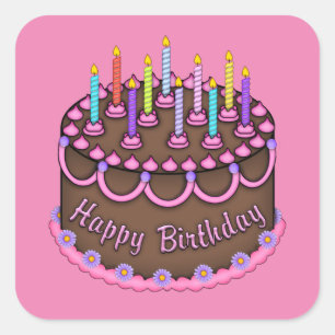 Pink Anniversaire gâteau filles fête autocollant