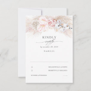 Pink Anthuriums and Pampas Grass Wedding RSVP Karte