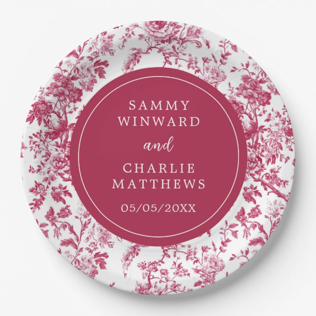 Pink Antique Chinoiserie Hochzeit Pappteller (Vorderseite)