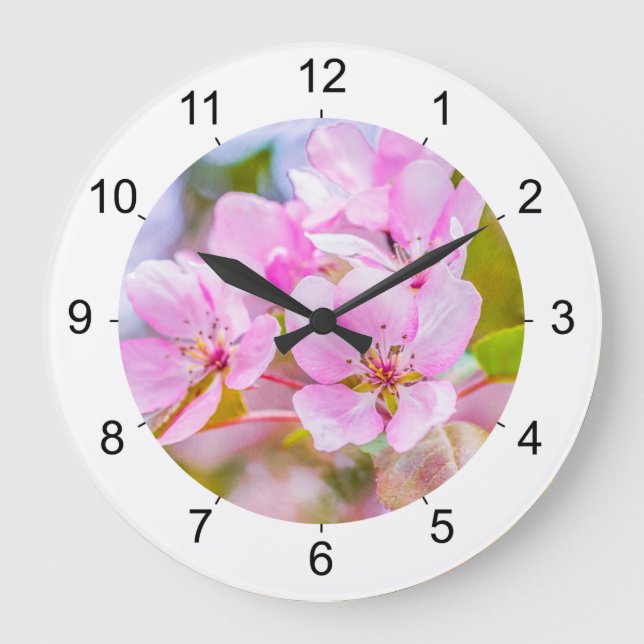 Pink Apple Blossom Große Wanduhr (Vorderseite)