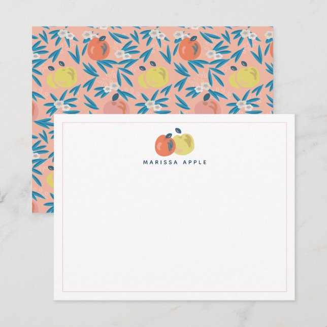 Pink Apple Floral Teacher Stationery Note Card Mitteilungskarte (Vorne/Hinten)