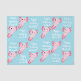 Pink Aqua Axolotl Girl Happy Birthday Name Seidenpapier
