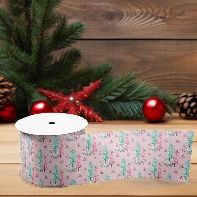 Pink Aqua Blue Colorful Christmas Tree Satinband (Von Creator hochgeladen)