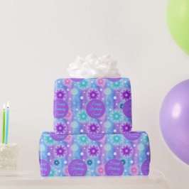 Pink Aqua Floral Abstraktes Muster Name Geschenkpapier