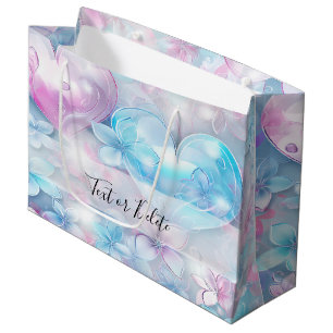 Pink Aqua Hearts und Blume Geschenktasche Große Geschenktüte