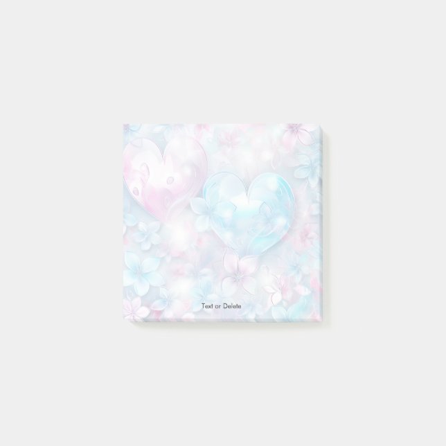 Pink Aqua Herz und Blume Post it Notes Post-it Klebezettel (Vorderseite)
