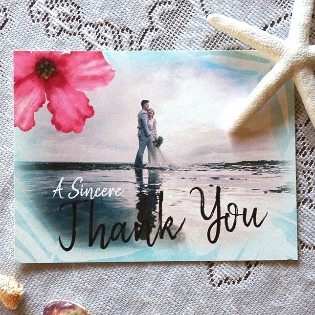 Pink Aqua Hibiskus Blume Danke Karte (Tropical Pink Hibiscus Folded Wedding Thank You Card)