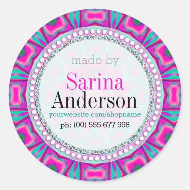 Pink Aqua Hippie Sonnenschein aus Etiketten Runder Aufkleber (Vorderseite)