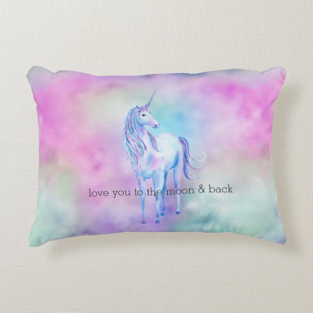 Pink Aqua Lila Unicorn Dekokissen (Vorderseite)