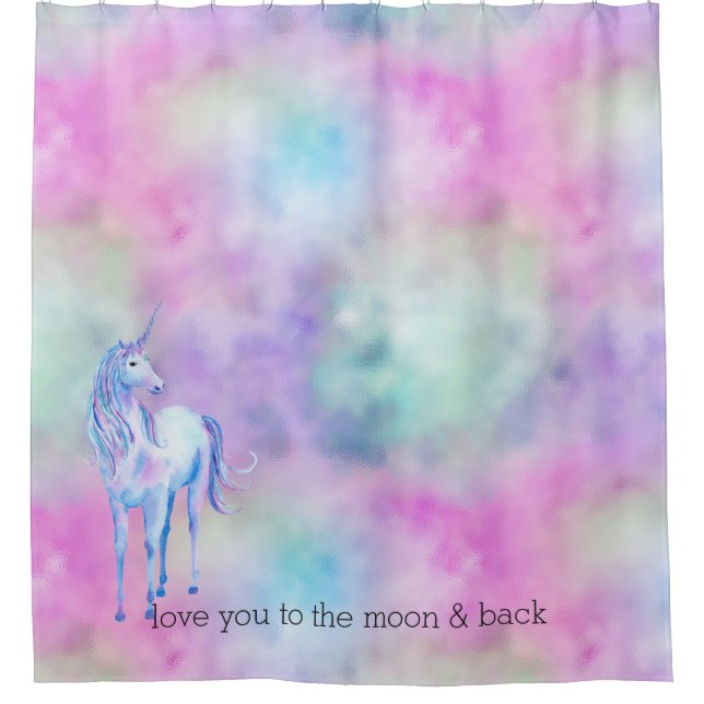 Pink Aqua Lila Weißes Einhorn Duschvorhang (Vorderseite)