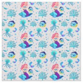 Pink Aqua Mermaid auf Seashell Unterwasserfisch Stoff