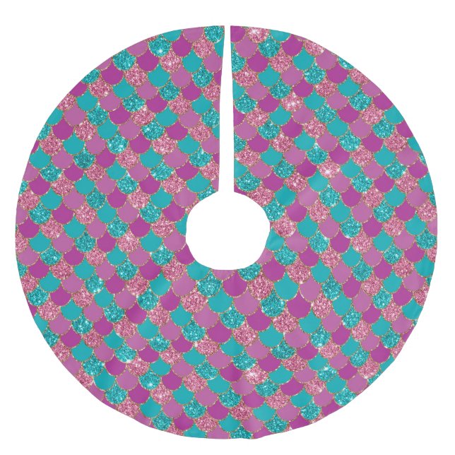 Pink Aqua Mint Mermaid Glitz Polyester Weihnachtsbaumdecke (Vorderseite)