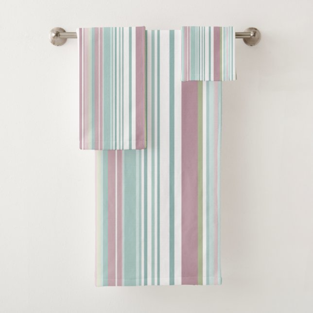 Pink, Aqua, mint, spring rain and mauve stripes Badhandtuch Set (Insitu)