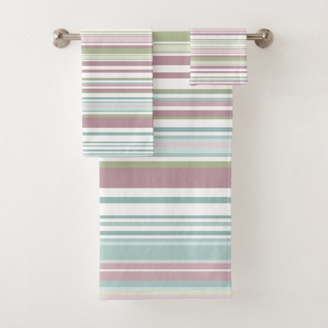 Pink, Aqua, mint, spring rain and mauve stripes Badhandtuch Set (Insitu)