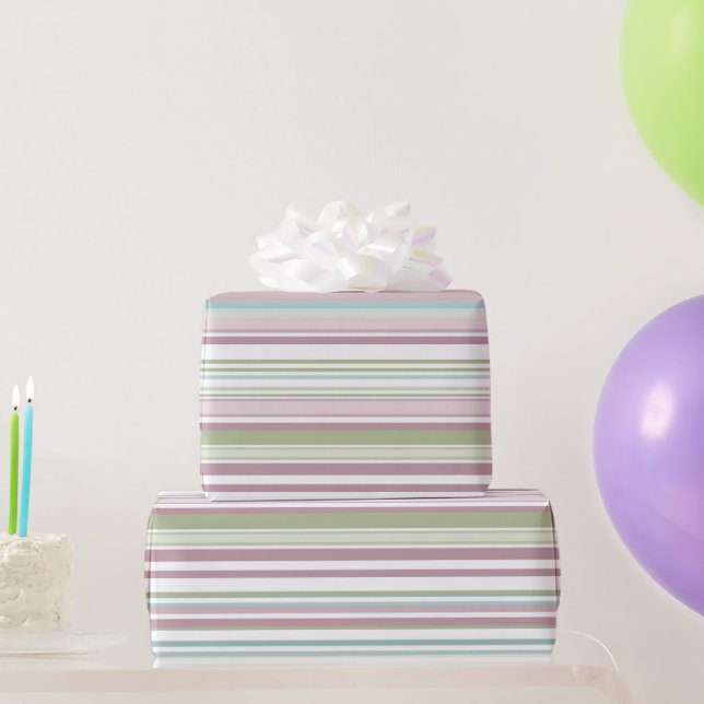 Pink, Aqua, mint, spring rain and mauve stripes Geschenkpapier (Partygeschenke)