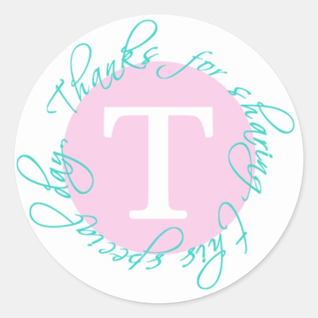 Pink, Aqua Monogram, T Danke, Aufkleber 5 (Vorderseite)