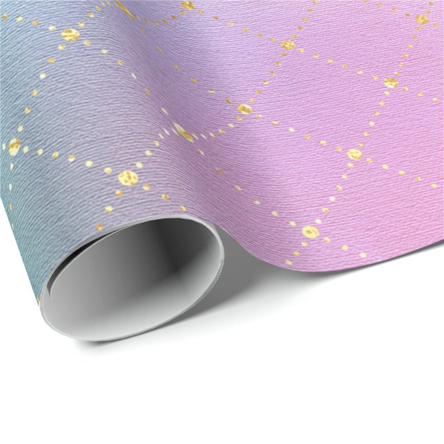Pink Aqua Pastel Ombre Goldene Minzplätze Geschenkpapier (Rolleneckpunkt)