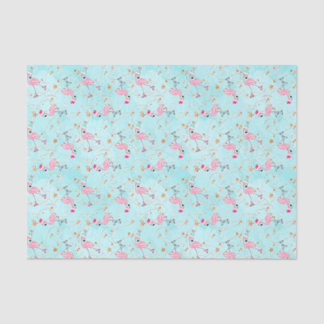 Pink & Aqua Skaten Flamingos Weihnachten Seidenpapier (Vorderseite)