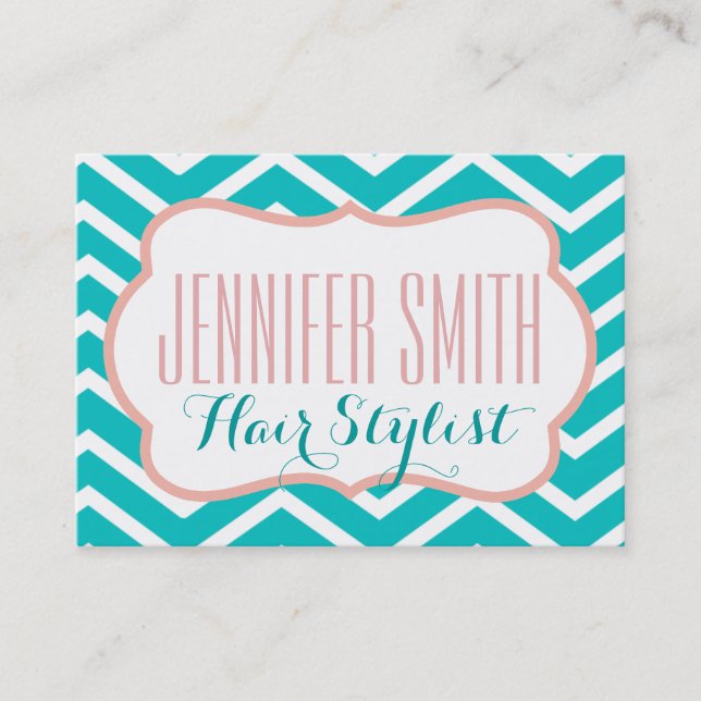 Pink Aqua Zickzack Friseur Salon Terminkarte (Vorderseite)