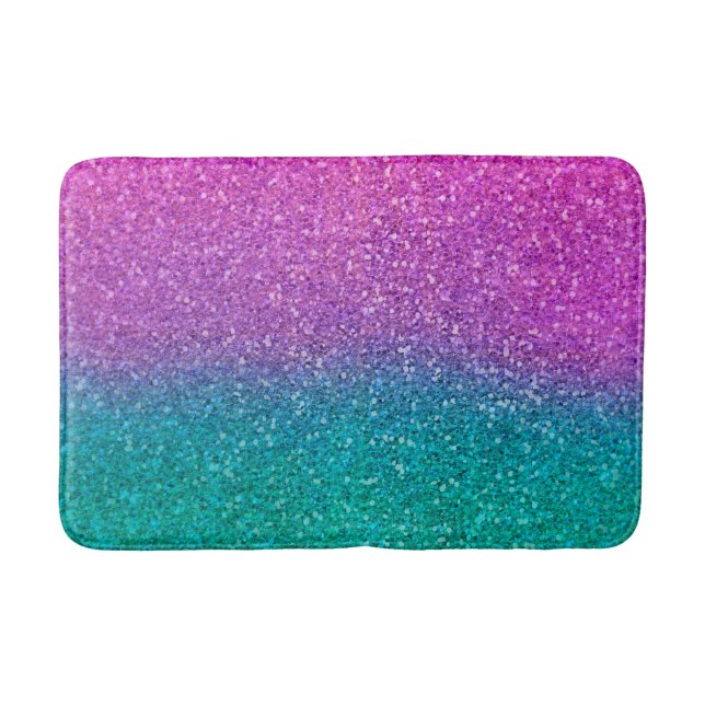 Pink Aquamarin Aqua Blue & Lila Funkelnd Glitzer Badematte (Vorderseite)