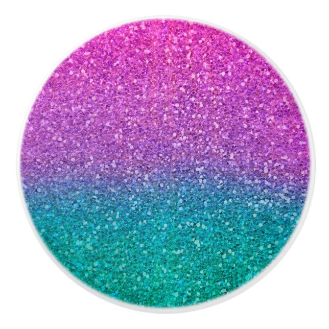 Pink Aquamarin Aqua Blue & Lila Funkelnd Glitzer Keramikknauf (Vorderseite)