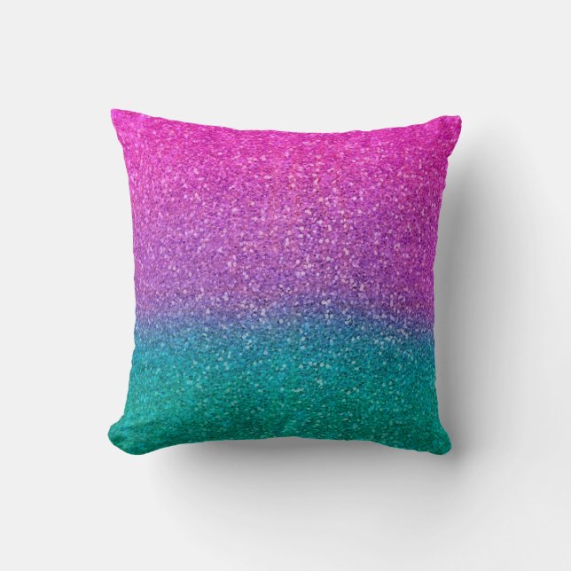 Pink Aquamarin Aqua Blue & Lila Funkelnd Glitzer Kissen (Vorderseite)