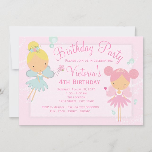 Pink Aquamarin Blue Faicess Princess Girl Birthday Einladung (Vorderseite)