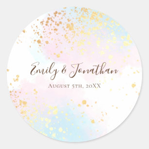 Pink Aquamarin Blue Watercolor Gold-Namen Datum Ho Runder Aufkleber
